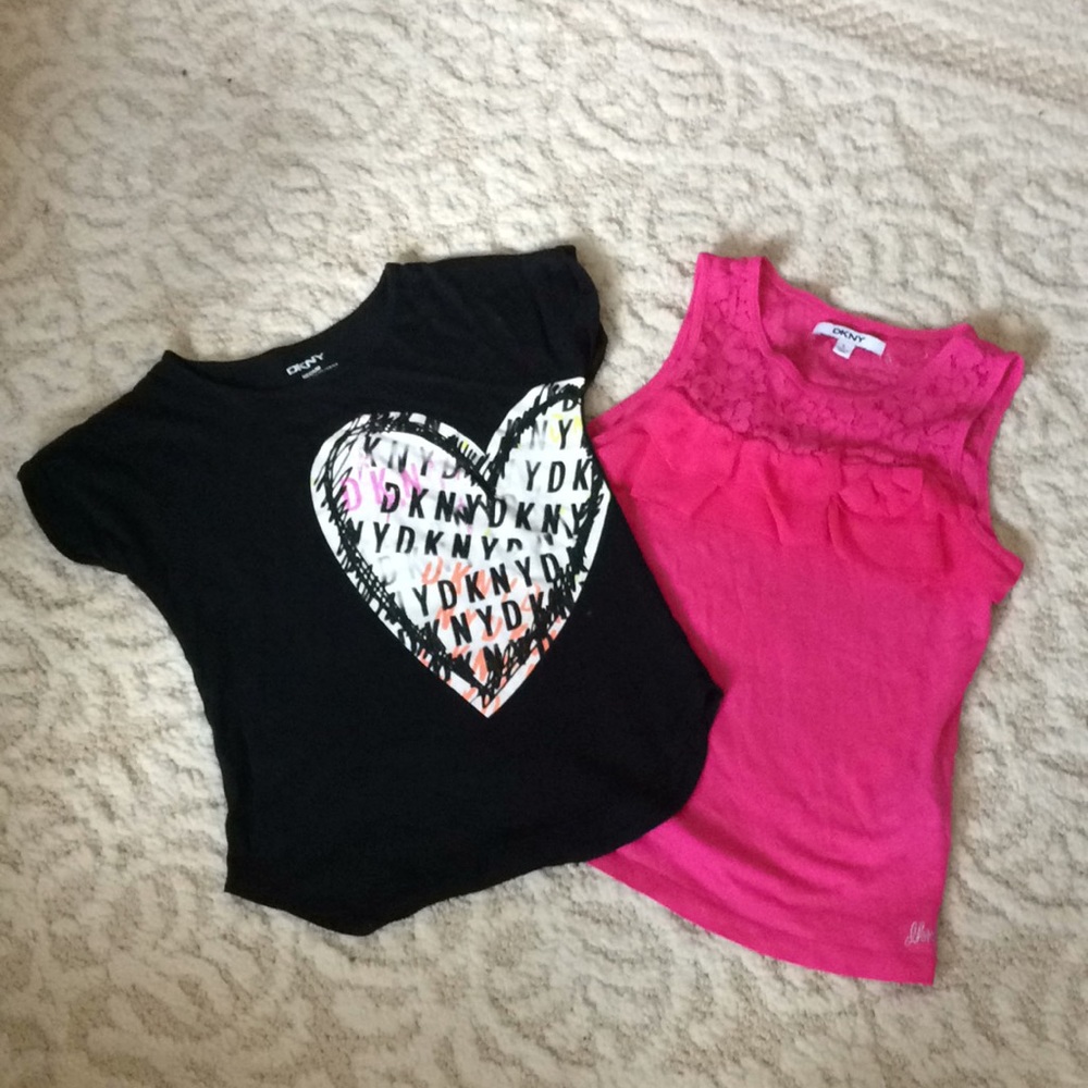 2 DKNY girls tops with detailed bow and logo, preowned